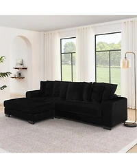 Streamdale Furniture Corduroy Tufted Sleeper Sectional Sofa, L-Shaped Modular Convertible