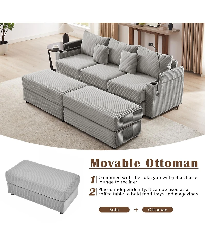 Streamdale Furniture Modern 3-Seater Sectional Sofa w/ Storage, Ottomans, Usb, Cup Holders - Grey