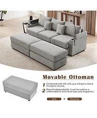Streamdale Furniture Modern 3-Seater Sectional Sofa w/ Storage, Ottomans, Usb, Cup Holders - Grey