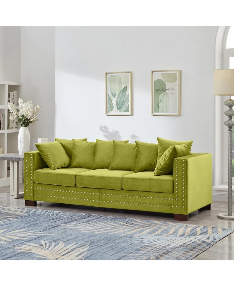 Streamdale Green Velvet Sofa, Modern Design, Silver Nail Detail