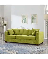 Streamdale Green Velvet Sofa, Modern Design, Silver Nail Detail
