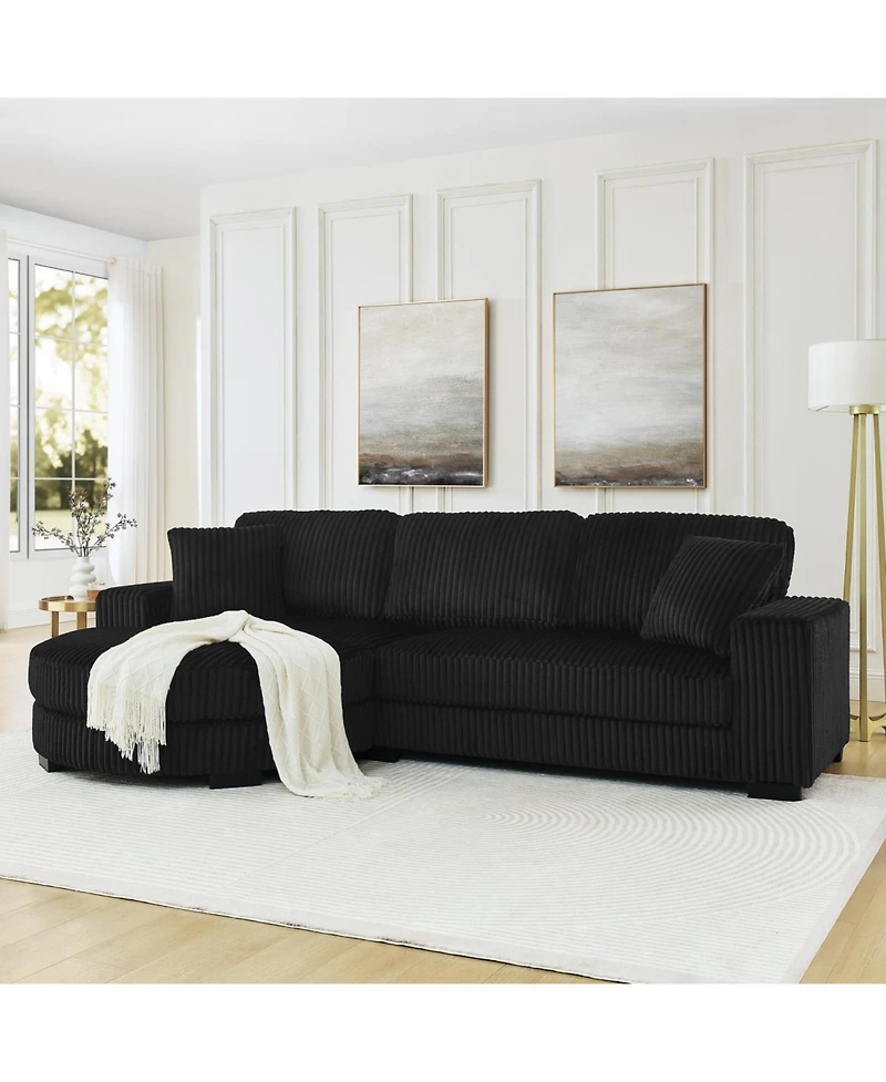 Streamdale Furniture Corduroy Tufted Sleeper Sectional Sofa, L-Shaped, Modular - Black