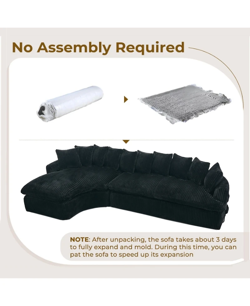 Streamdale Furniture 127" Large Sectional Sofa, Curved Design, Soft Corduroy, No Assembly