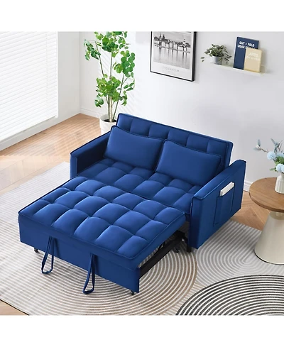 Streamdale Furniture 55" Blue Velvet Sofa Bed with Pockets