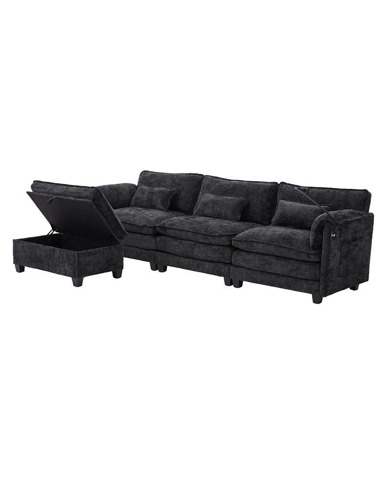 Streamdale Furniture Oversized Sectional Sofa Cloud Couch w/ Ottoman, Usb & Phone Holder