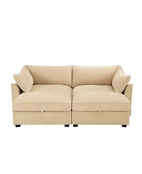 Streamdale Furniture Chenille 2-Seater Sofa with Storage & Footstools - Wheat