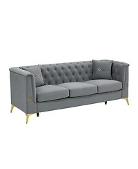 Streamdale Furniture Tufted Velvet Sofa, 82" 3-Seater Couch, Gold Legs