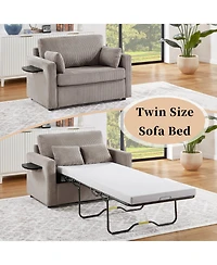 Streamdale Twin Sofa Bed Sleeper Loveseat w/ Foldable Mattress, Table, Usb, Grey-Brown