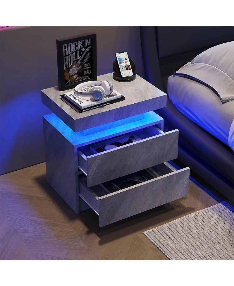 Streamdale Furniture Led Nightstand Bedside Table with 2 Drawers