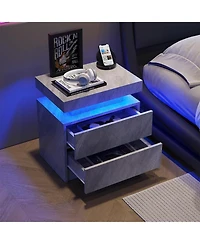 Streamdale Furniture Led Nightstand Bedside Table with 2 Drawers