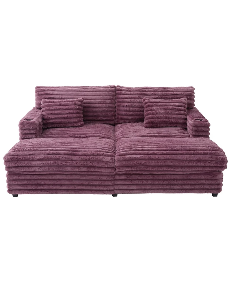 Streamdale Furniture Oversized Chaise Lounge Sofa Bed with Usb & Cup Holders