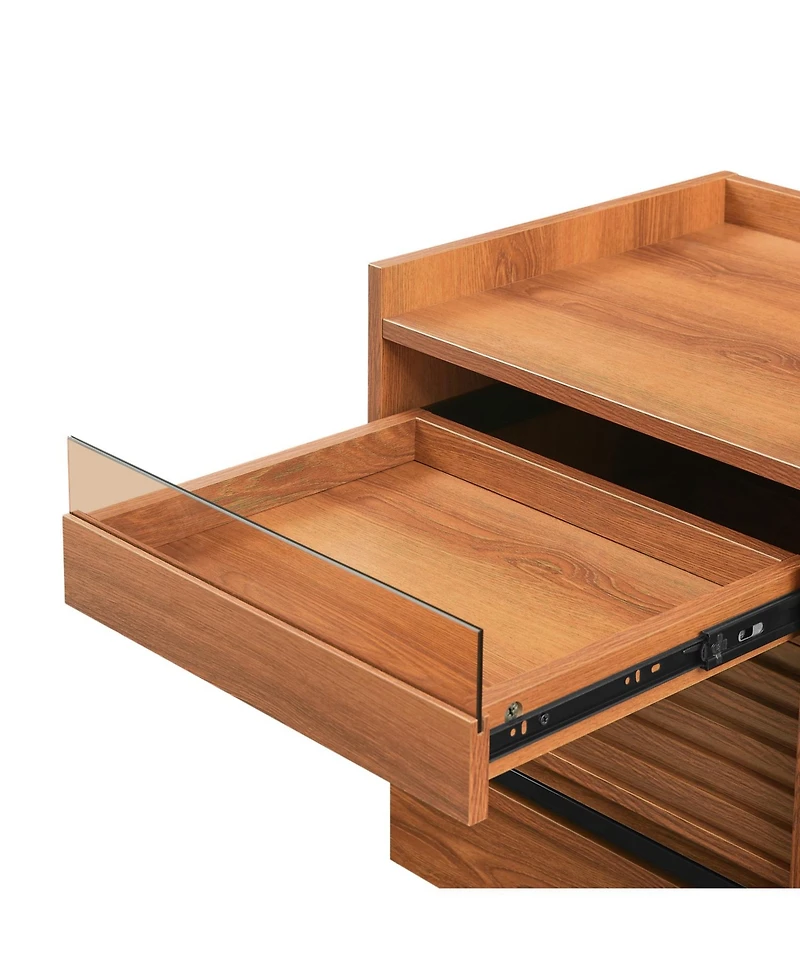 Streamdale Furniture Streamdale Mid Century Nightstand with Charging & Led, 2 Drawers, Bedside/End Table, Black