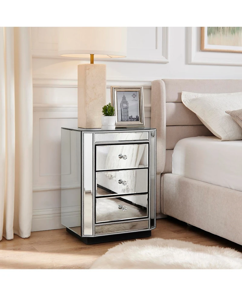 Streamdale Furniture 3-Drawer Mirrored Nightstand/Side Table - Modern Accent Furniture
