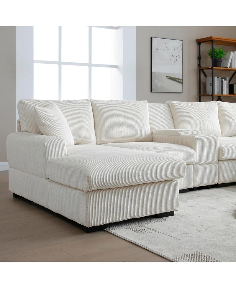 Streamdale Furniture U Shaped Cloud Couch Sectional Sofa, 126" Oversized Comfy Sofa, Beige