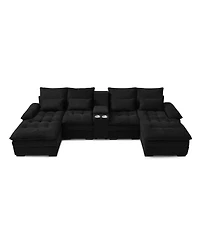 Streamdale Furniture 130" U-Shaped Sofa with Console, Cupholders, Sleeper & Chaise (Black)