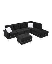 Streamdale Furniture Sectional Sofa with Reversible Chaise, Storage Ottoman, Metal Legs, Pillows, Black