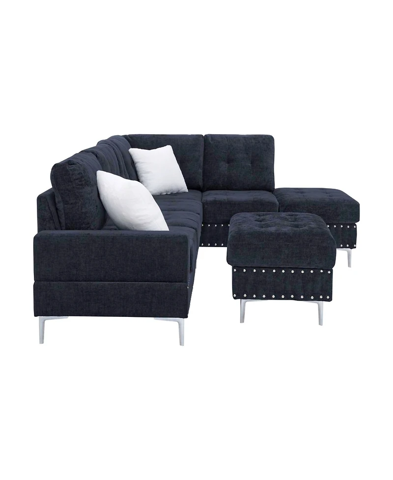 Streamdale Furniture Navy Sectional Sofa with Reversible Chaise, Ottoman & Pillows