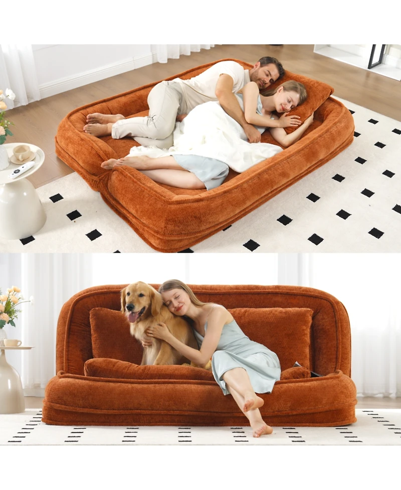 Streamdale Furniture Double Chenille Dog Bed Loveseat - Extra Large Orange Sofa