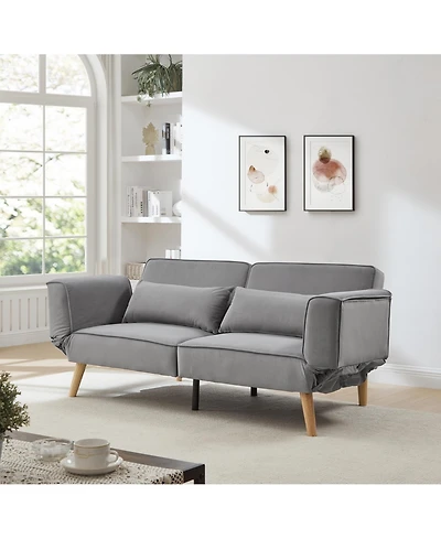 Streamdale Furniture 72.8" Futon Sofa Bed Sleeper Couch Adjustable Armrests Gray