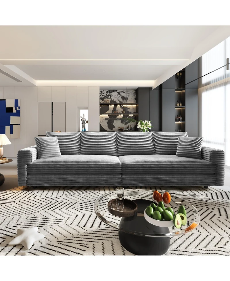 Streamdale Corduroy 4-Seat Sofa, Modern Comfy Cloud Couch with Soft Pillows, Grey