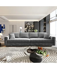 Streamdale Corduroy 4-Seat Sofa, Modern Comfy Cloud Couch with Soft Pillows, Grey