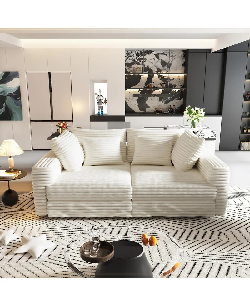 Streamdale Plush Corduroy 4-Seat Sofa with Ottomans - Beige