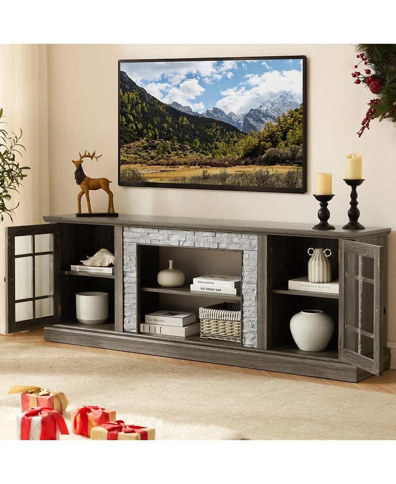 Streamdale Furniture 70" Modern Grey Tv Stand with 2-Door Storage