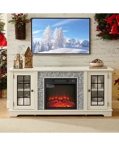 Streamdale Furniture 58" Tv Stand with Fireplace & Storage - White