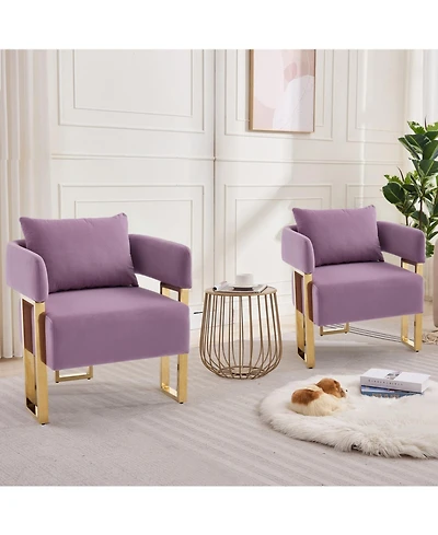 Streamdale Furniture Modern Lilac Teddy Fleece Chair Gold Legs 2PCS