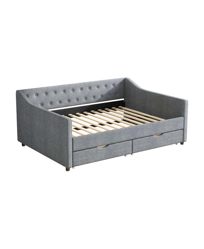 Streamdale Furniture Upholstered Daybed with Drawers & Tufted Back - Light Grey