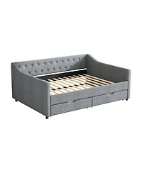 Streamdale Furniture Upholstered Daybed with Drawers & Tufted Back - Light Grey
