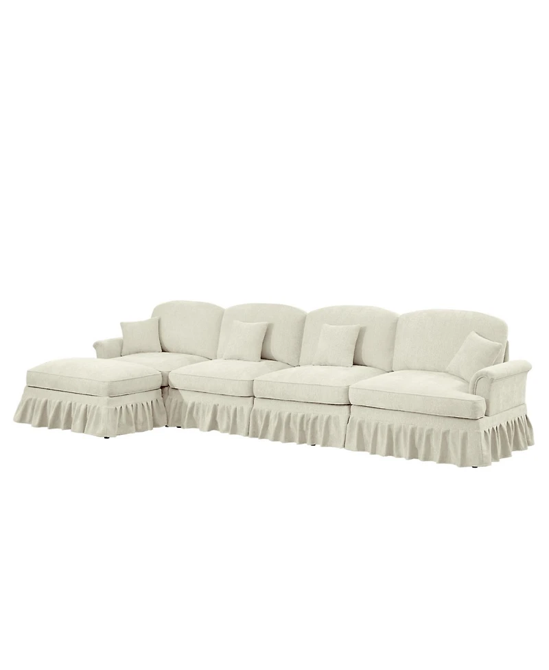Streamdale Furniture Chenille Sectional Sofa with Ottoman & Ruffles