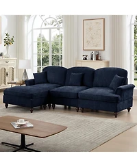 Streamdale Furniture Mid Century Modular Sectional Sofa, Chenille, Ottoman, Blue