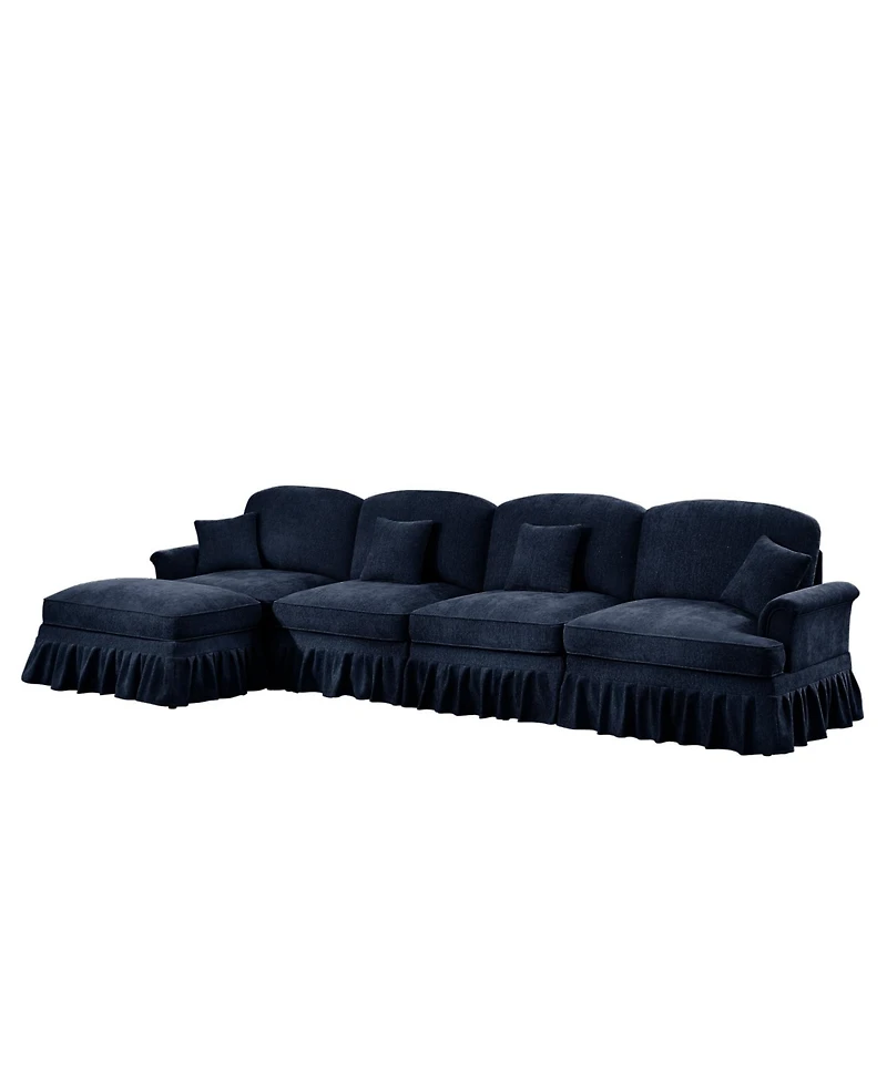 Streamdale Furniture Blue Chenille Modular Sectional Sofa with Ottoman