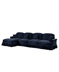 Streamdale Furniture Blue Chenille Modular Sectional Sofa with Ottoman