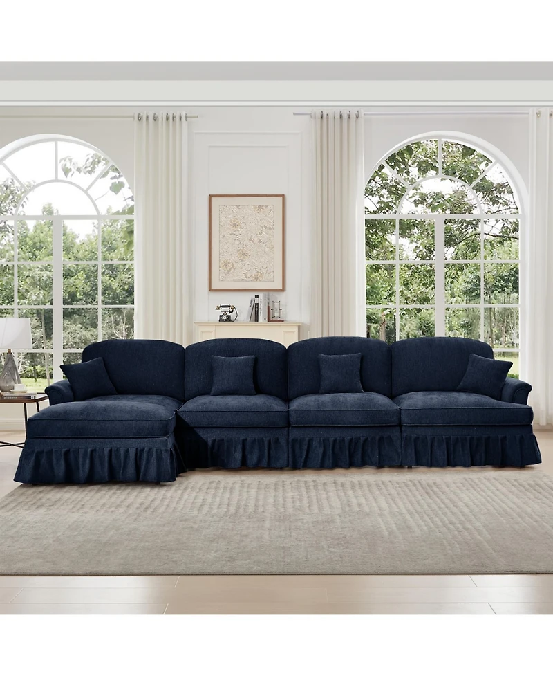 Streamdale Furniture Blue Chenille Modular Sectional Sofa with Ottoman