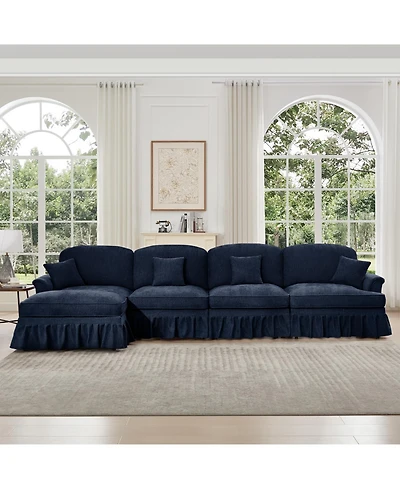 Streamdale Furniture Blue Chenille Modular Sectional Sofa with Ottoman
