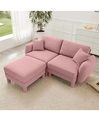 Streamdale Furniture Pink Boucle Loveseat Sofa with Ottoman & Shell Armrests