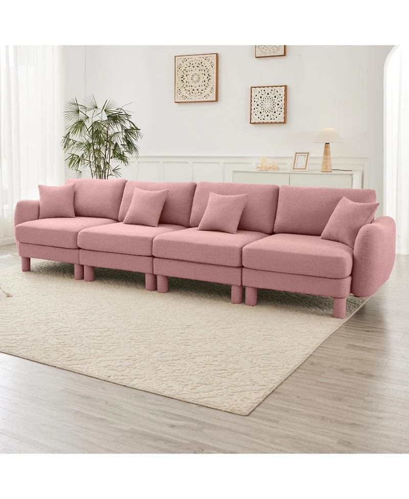 Streamdale Furniture Pink Boucle 4-Seater Sofa with Shell Armrests