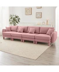 Streamdale Furniture Pink Boucle 4-Seater Sofa with Shell Armrests