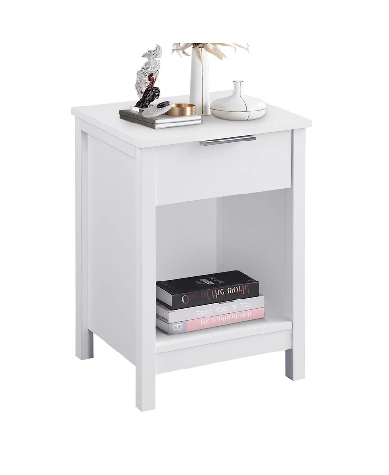 Streamdale Nightstand with Drawer & Shelf, Modern Bedside Table - Retro White