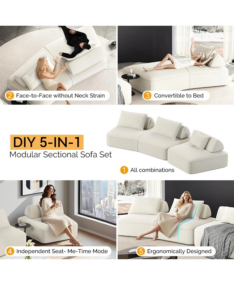 Streamdale Furniture 139" Modern Chenille Sectional Sofa with Pillows & Removable Backrests.