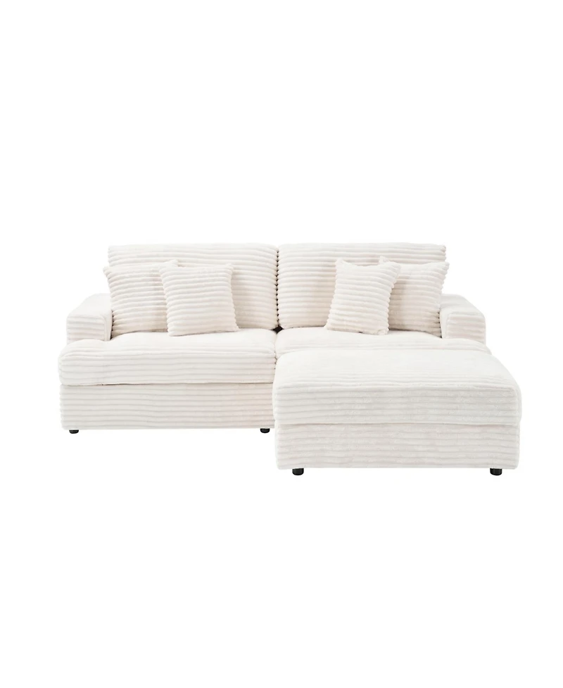 Streamdale Furniture White Corduroy Sofa w/ Storage Leg & Pillows