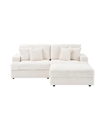 Streamdale Furniture White Corduroy Sofa w/ Storage Leg & Pillows