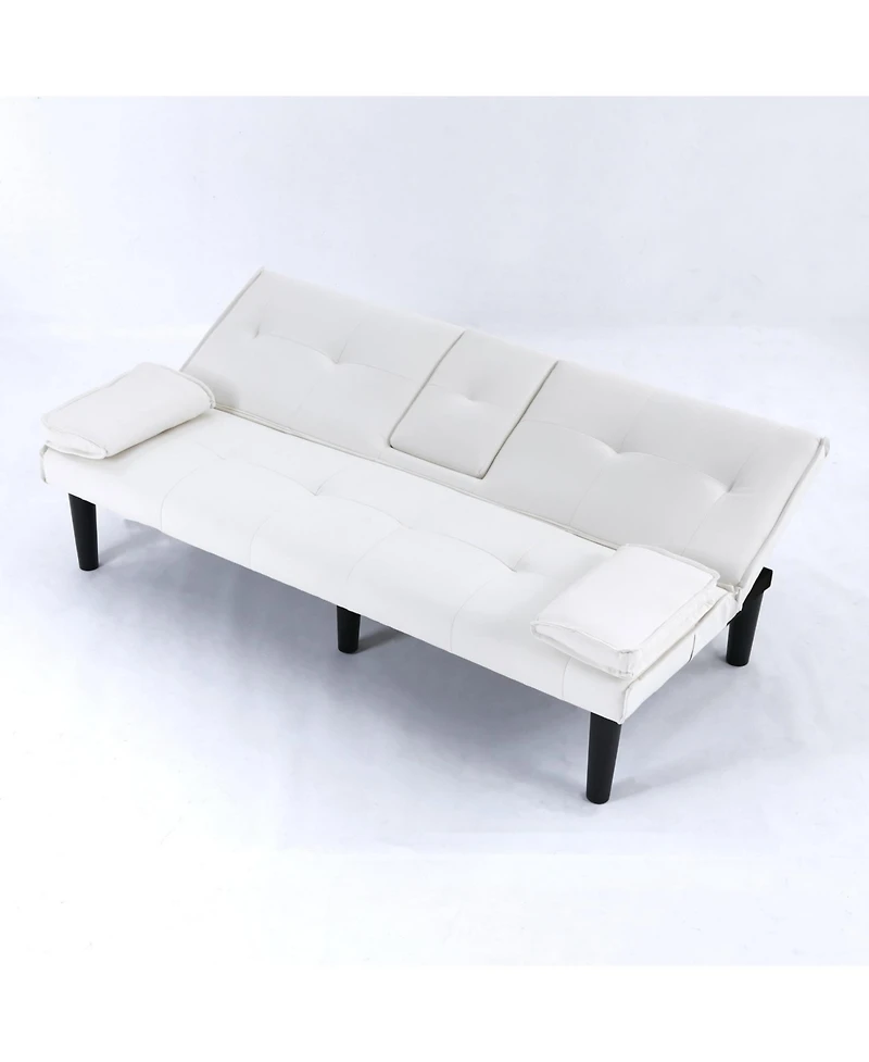 Streamdale Furniture 67" White Pvc Sofa Bed - Foldable with Cup Holder