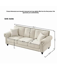 Streamdale Furniture 86" Modern 3-Seater Chenille Sofa with Rolled Arms & Nailhead Trim - Beige