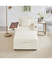 Streamdale Furniture Fluffy Corduroy Lazy Sofa w/ Ottoman, Table & Storage