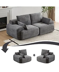 Streamdale Furniture Modern Memory Foam 2-Seater Corduroy Sectional Sofa - Grey