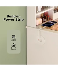 Streamdale Furniture Vanity Desk with Lighted Mirror, Usb Power, Drawers & Cabinet (White)