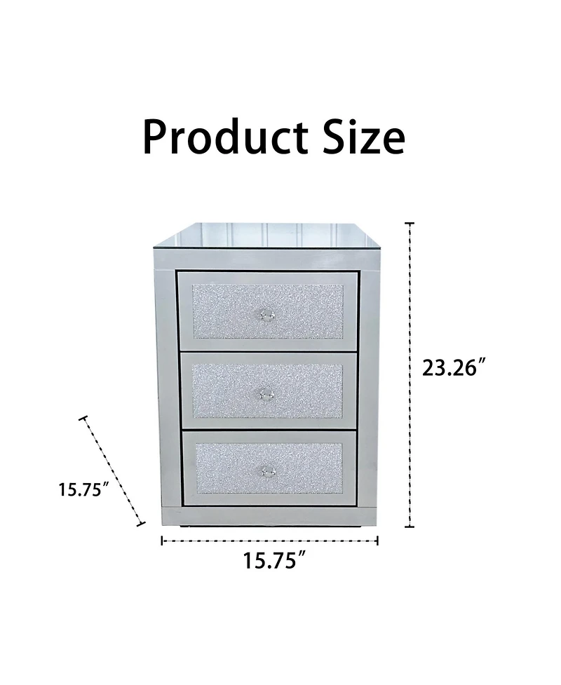 Streamdale Furniture 3-Drawer Mirrored Nightstand Bedside Table Glass Accent End Table